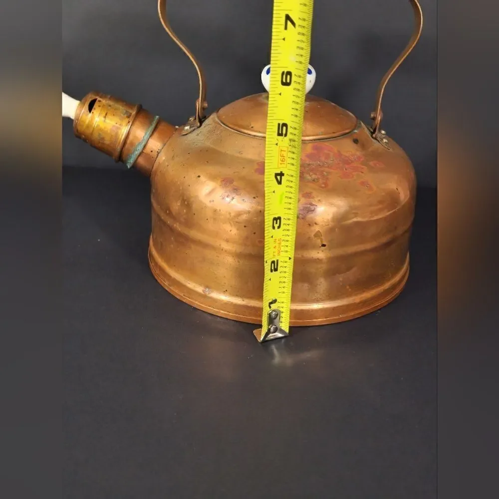 Antique Copper brass teapot with porcelain Delft handle